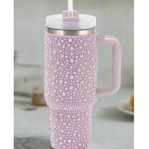 Lavender Pearl Studded Stainless Steel Tumbler 40 oz